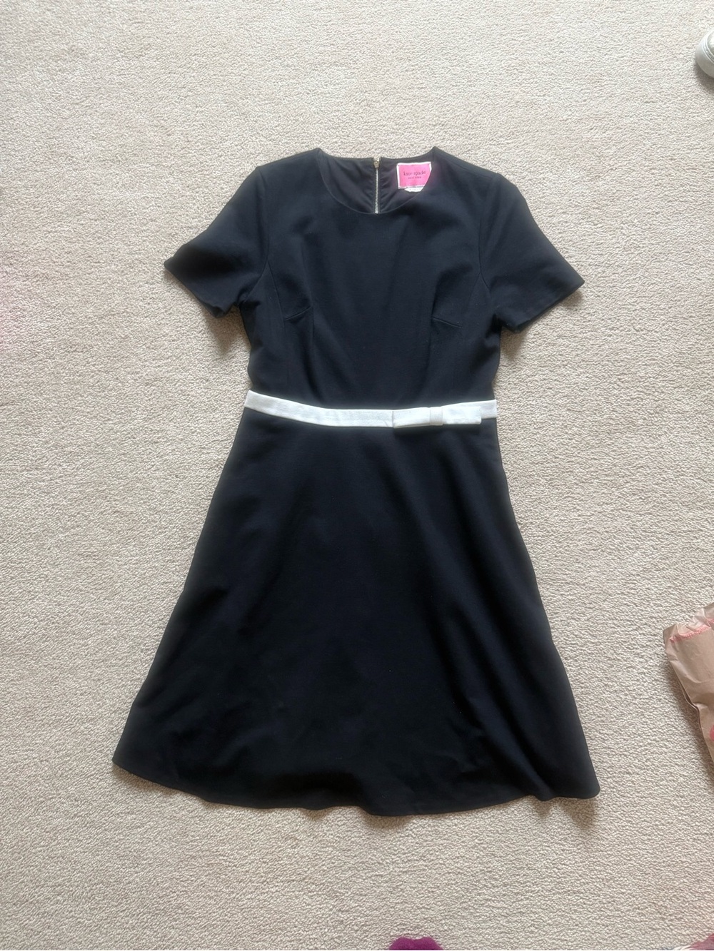 kate spade Black Short-Sleeve Mini Dress with White Belt Detail